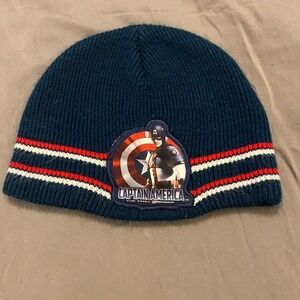 Marvel Captain America The First Avenger Kids Navy Blue Striped Knit Beanie Hat